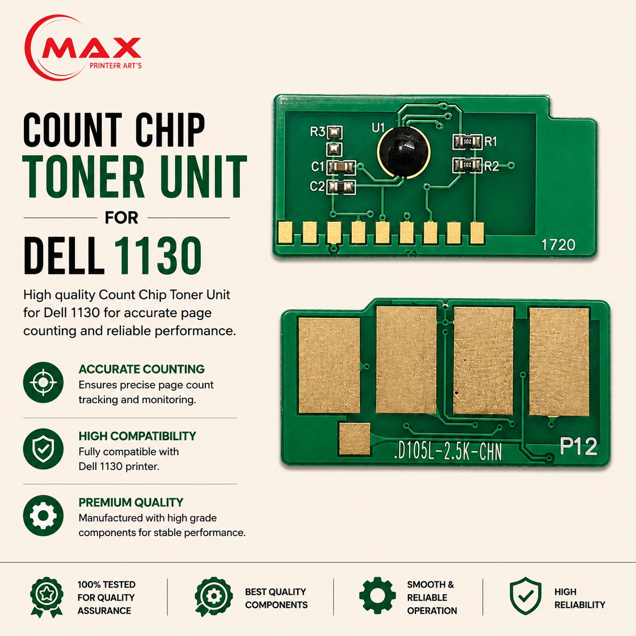 Toner Unit Chip for Dell 1130 – For Use in 1130 / 1130N / 1133 / 1135N (New Import)