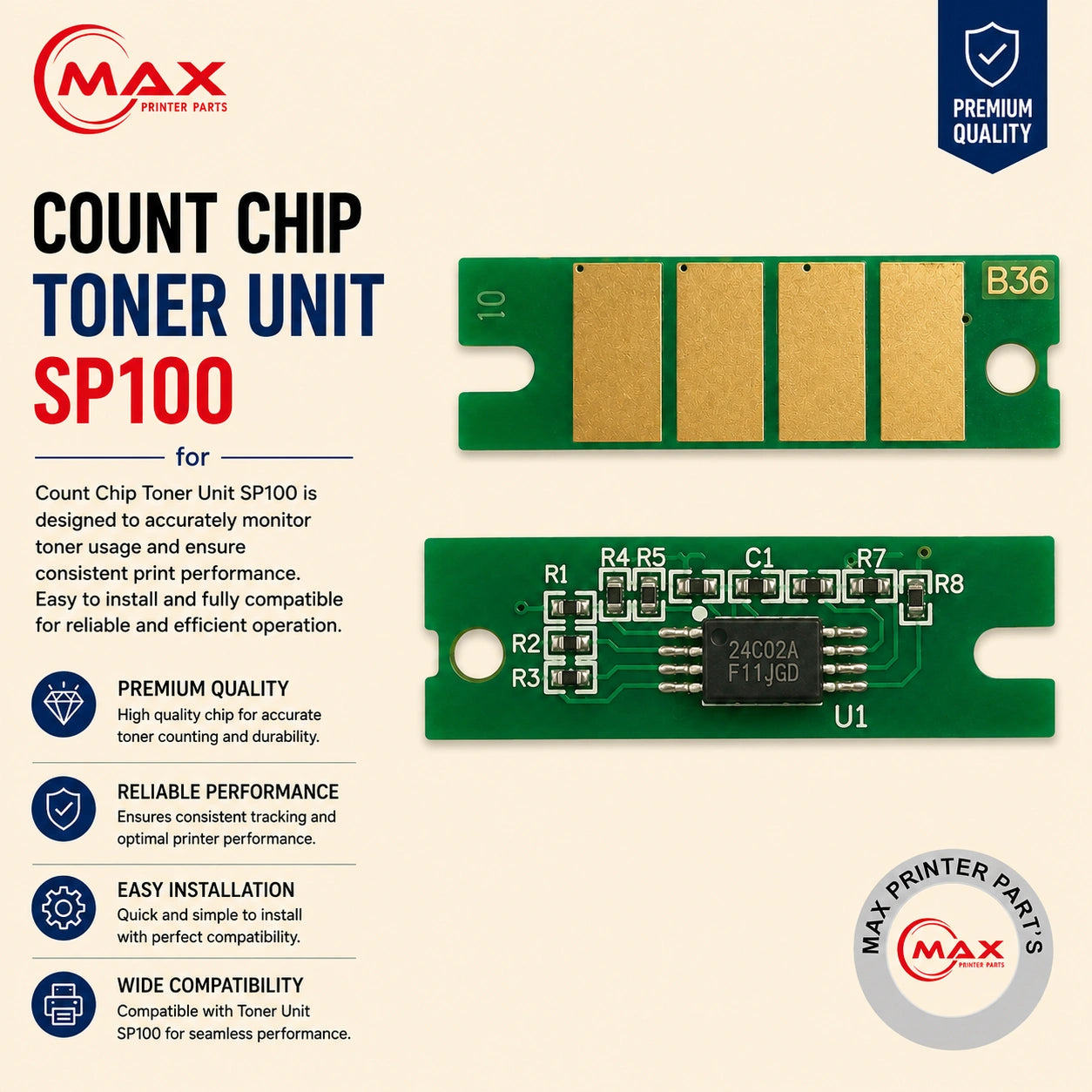 Toner Unit Chip for Ricoh SP100 – For Use in Ricoh Euro SP100 / SP110 / SP111 / SP112 (New Import)