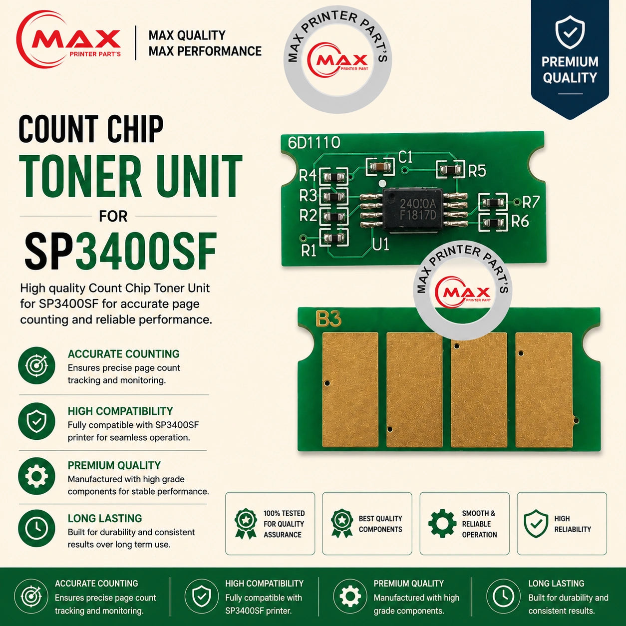 Toner Unit Chip for Ricoh SP3400SF – For Use in SP3400SF / SP3410 / SP3500 / SP3510 (New Import)