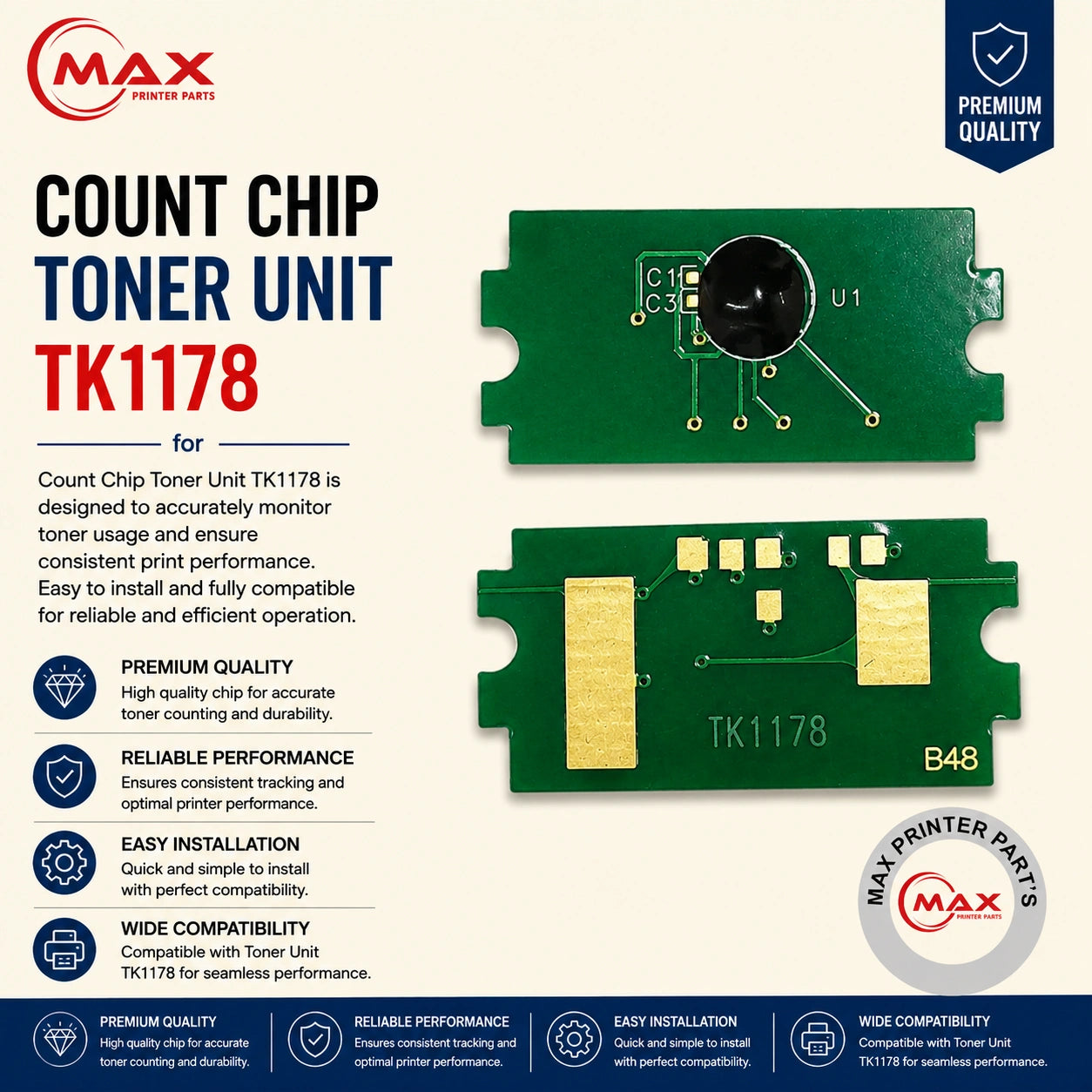 Toner Chip TK1178 for Kyocera TASKalfa TK1174 / M2040 / M2540 / M2640 (New Import)