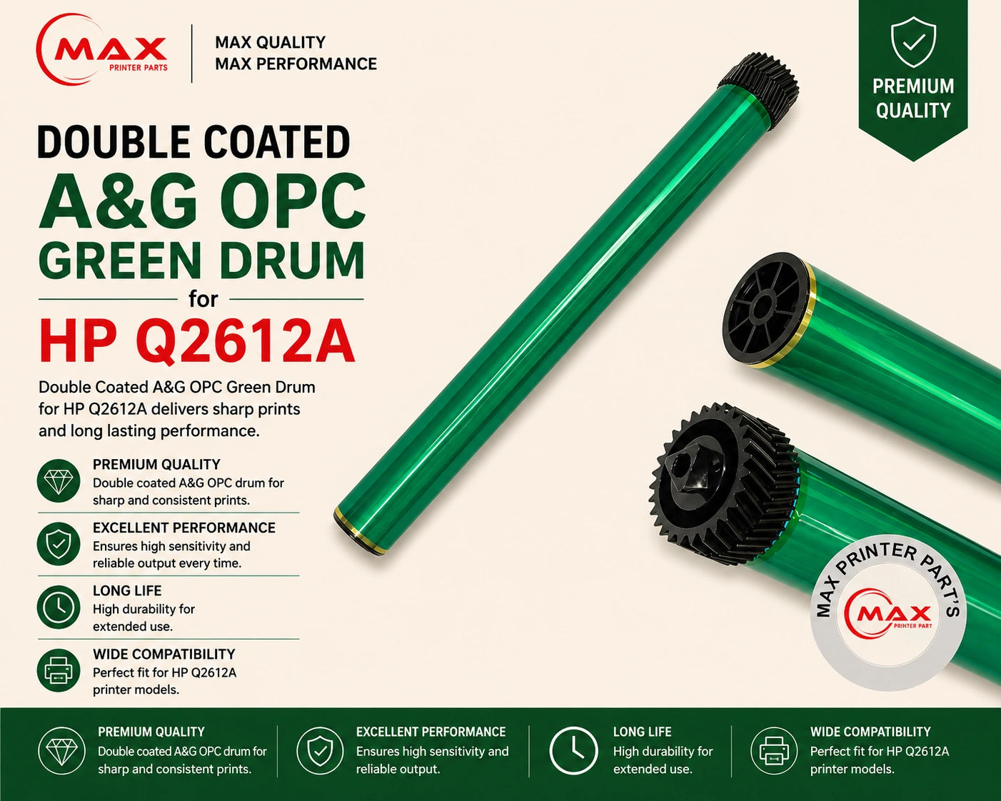 Double Coated A&G OPC Green Drum for HP Q2612A / 303A CF279 / FX9 (New Import)