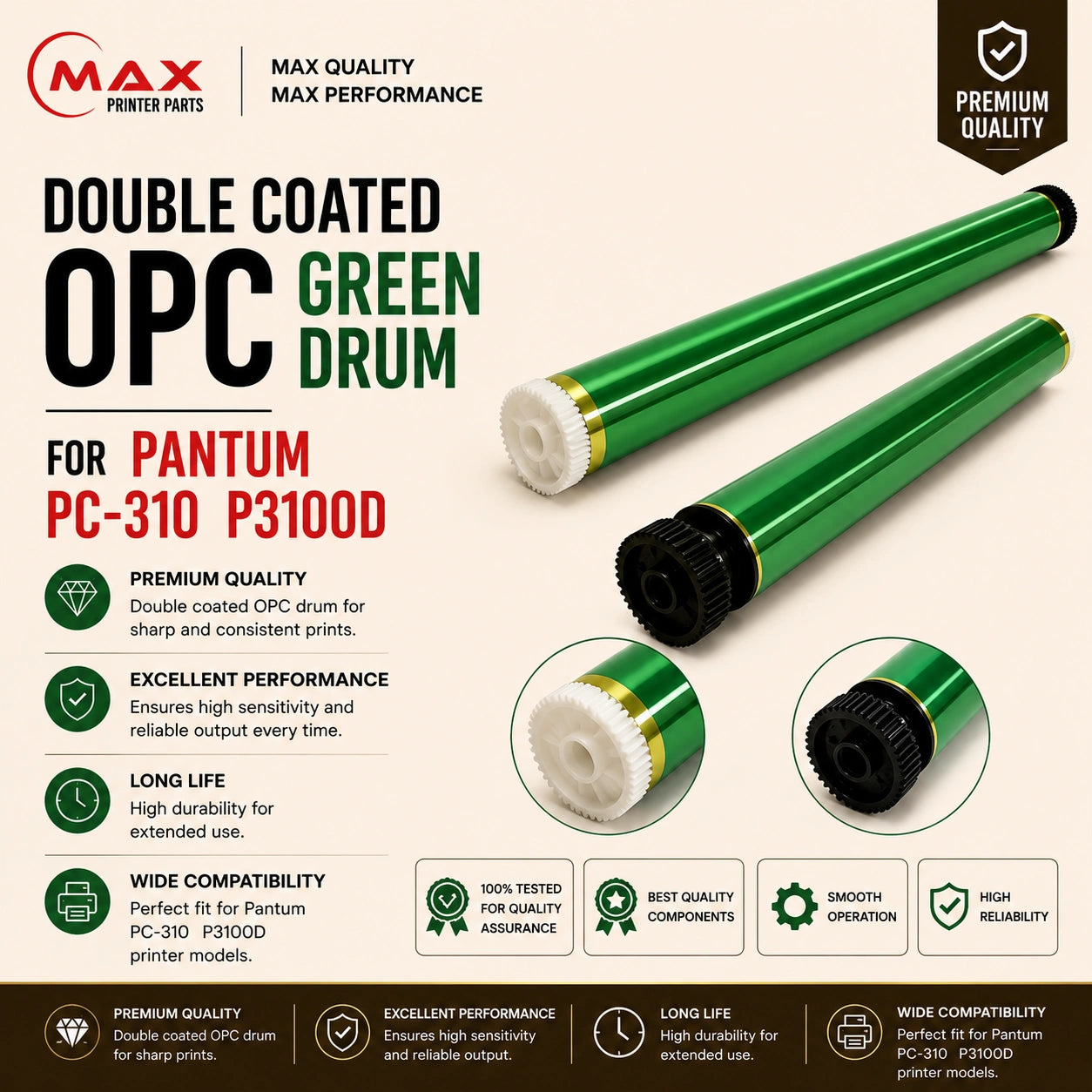 Double Coated OPC Green Drum for Pantum PC-310 / P3100D / P3255dn / P3500DN / P3500DW (New Import)