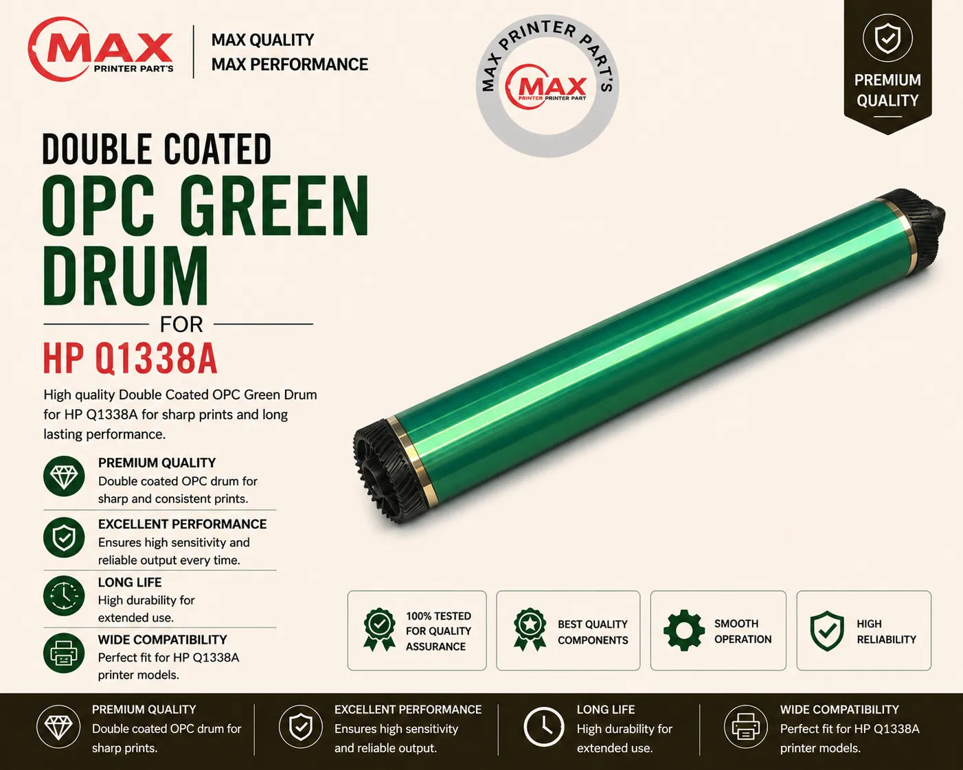 Double Coated OPC Green Drum for HP Q1338A / C1339A / Q5942A / Q5945A (New Import)