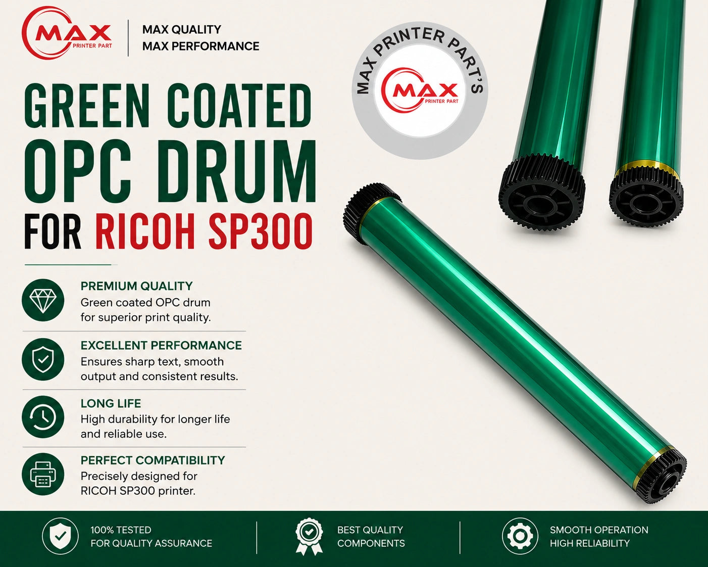 Green Coated OPC Drum for Ricoh SP300 / SP3400 / SP3500 / SP3510 (New Import)