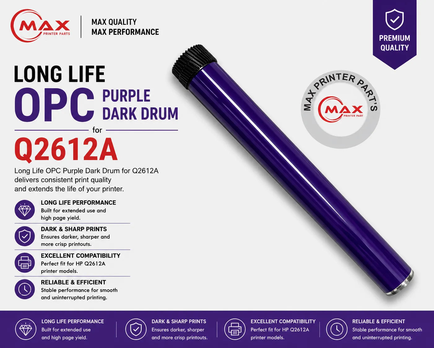 Long Life OPC Purple Dark Drum for HP Q2612A / 303A / FX9 Cartridge (New Import)