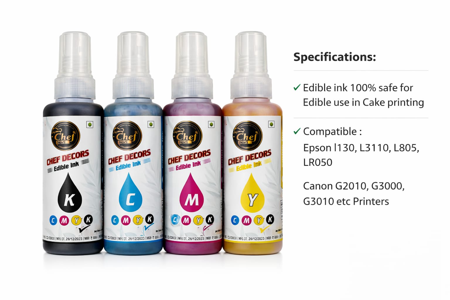 Food Ink Baking Edible Printing Special for Photo Cake Decor Compatible with All Printers