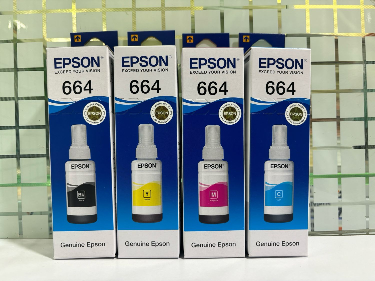 Epson Orignal Ink T664 Set Of 4 Bottle L100 / L110 / L130 / L200 / L210 / L220 / L1455 / L380 / L360 / L385 / L350 / L455 / L565 / L550 Printer ( Epson Genuine ORIGNAL INK )