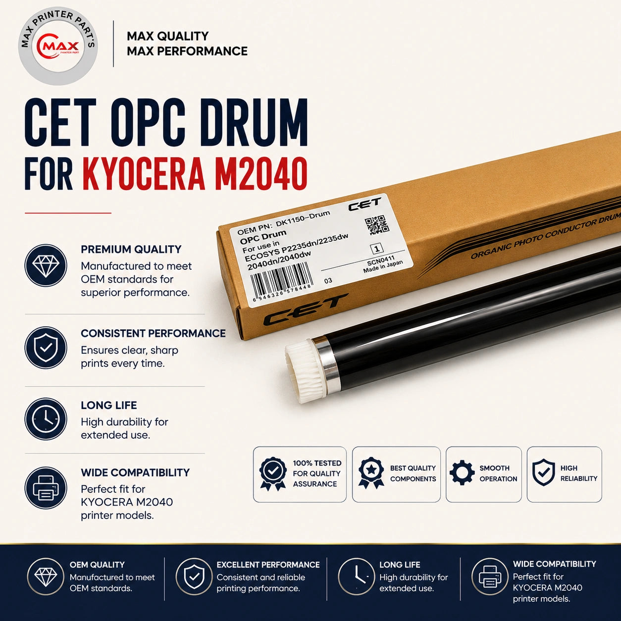 CET OPC Drum for Kyocera Ecosys M2040 / P2235 / M2135 / M2635 (DK-1150 / TK-1178 / TK-1172) (New Import)