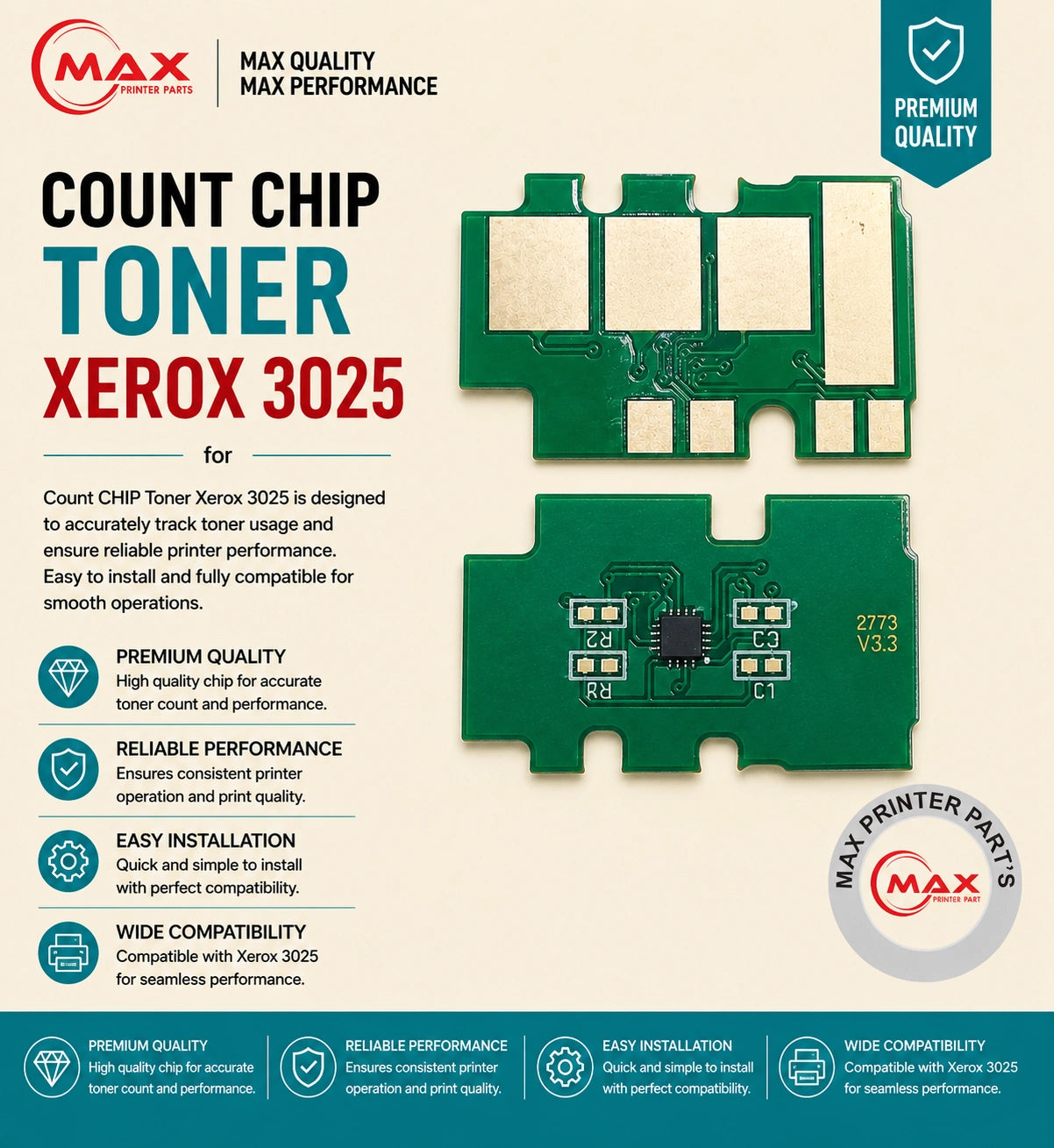 Toner Chip for Xerox 3025 – Cartridge 3025 Black, Phaser 3020, WorkCentre 3025 (New Import)