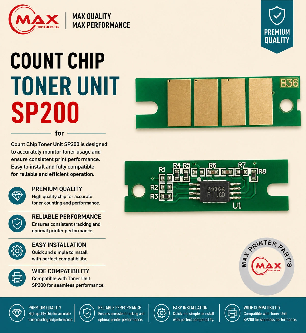 Toner Unit Chip for Ricoh SP200 – For Use in SP201 / SP204 / SP213 / SP203 / SP200 / SP202 / SP211 / SP220 (New Import)