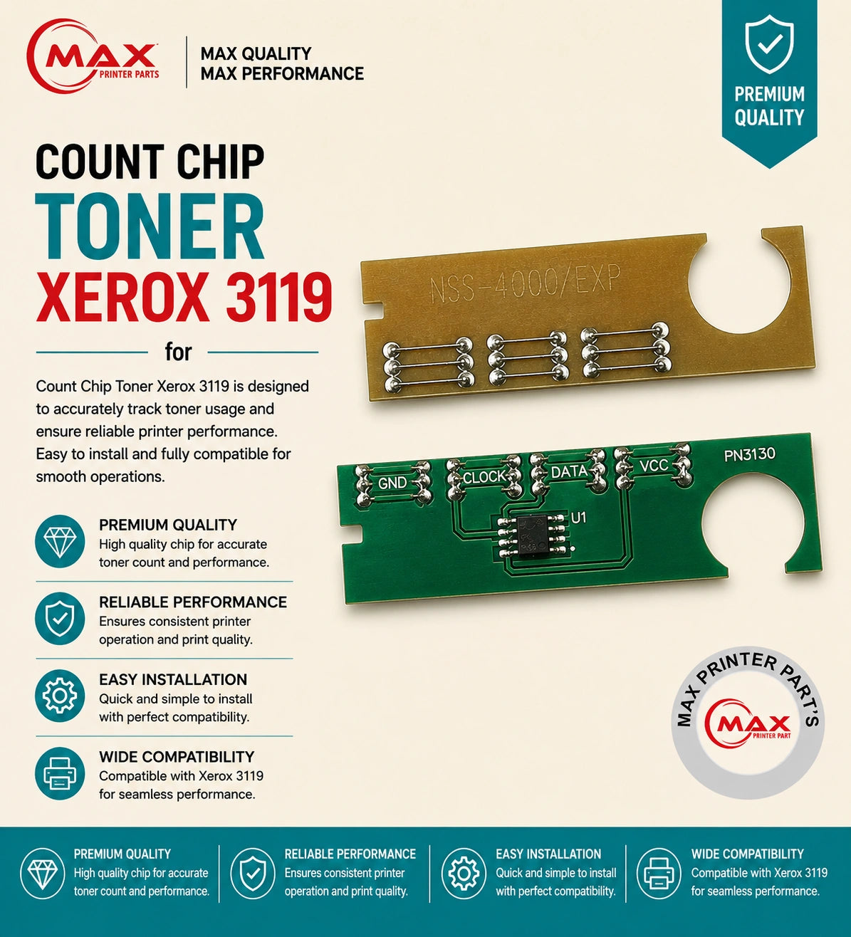 Toner Chip for Xerox 3119 – Black Compatible Toner Cartridge Chip (New Import)