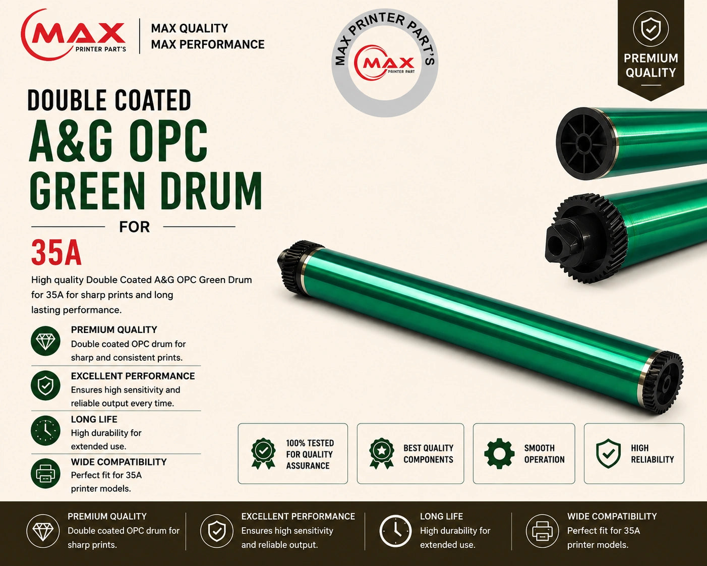 Double Coated A&G OPC Green Drum for HP 35A / 83A / 36A / 88A & Canon CRG 137 / 737 / 337 (New Import)