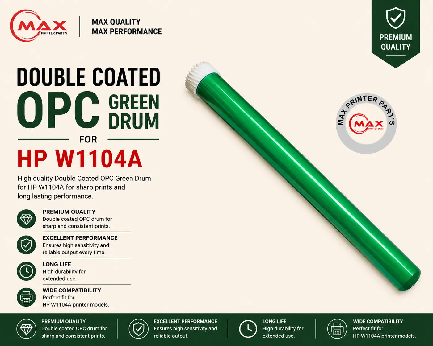 Double Coated OPC Green Drum for HP W1104A / 104A (New Import)