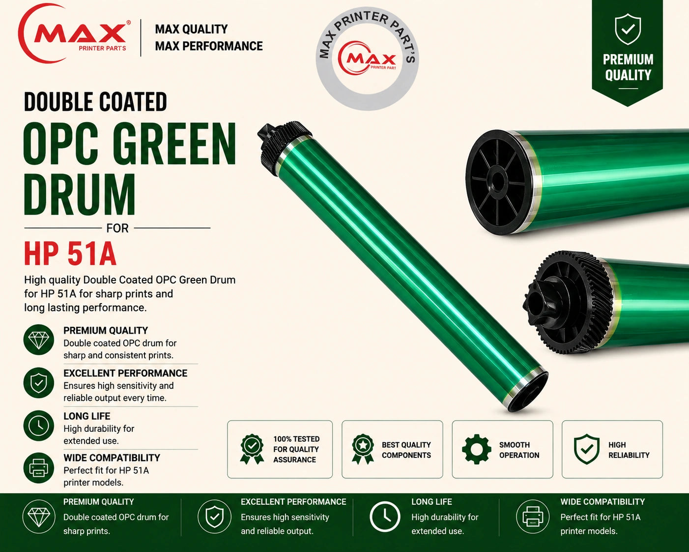 Double Coated Green OPC Drum for HP 51A / 11A Toner Cartridge – New Import