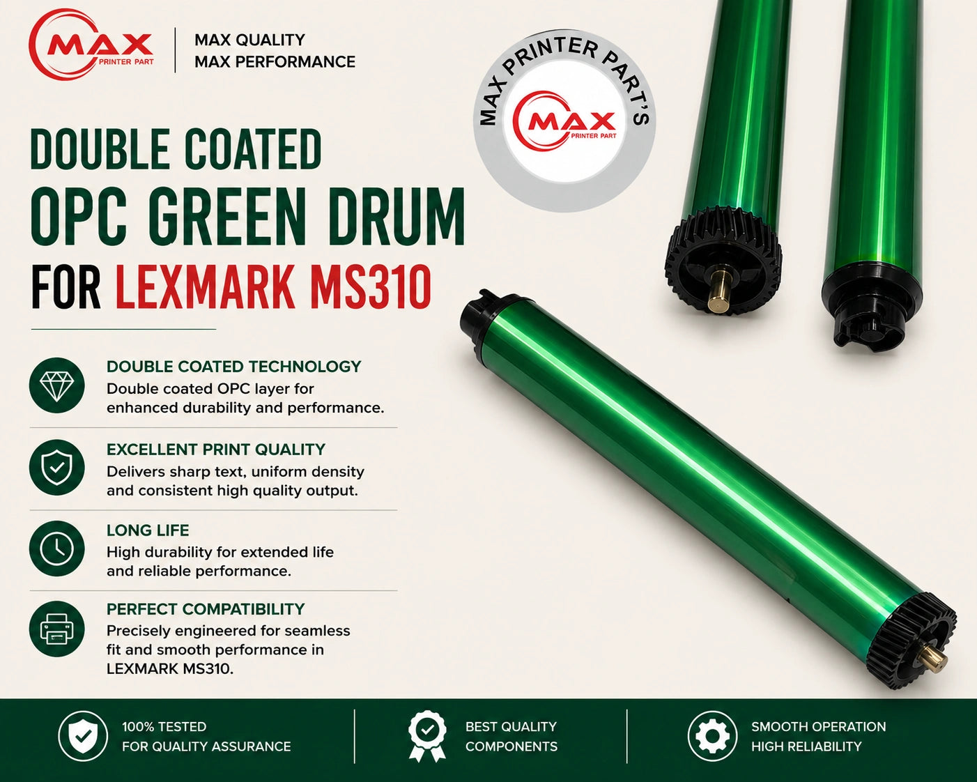 Double Coated OPC Green Drum for Lexmark MS310 / MX410 / MX321 / MX312 (New Import)