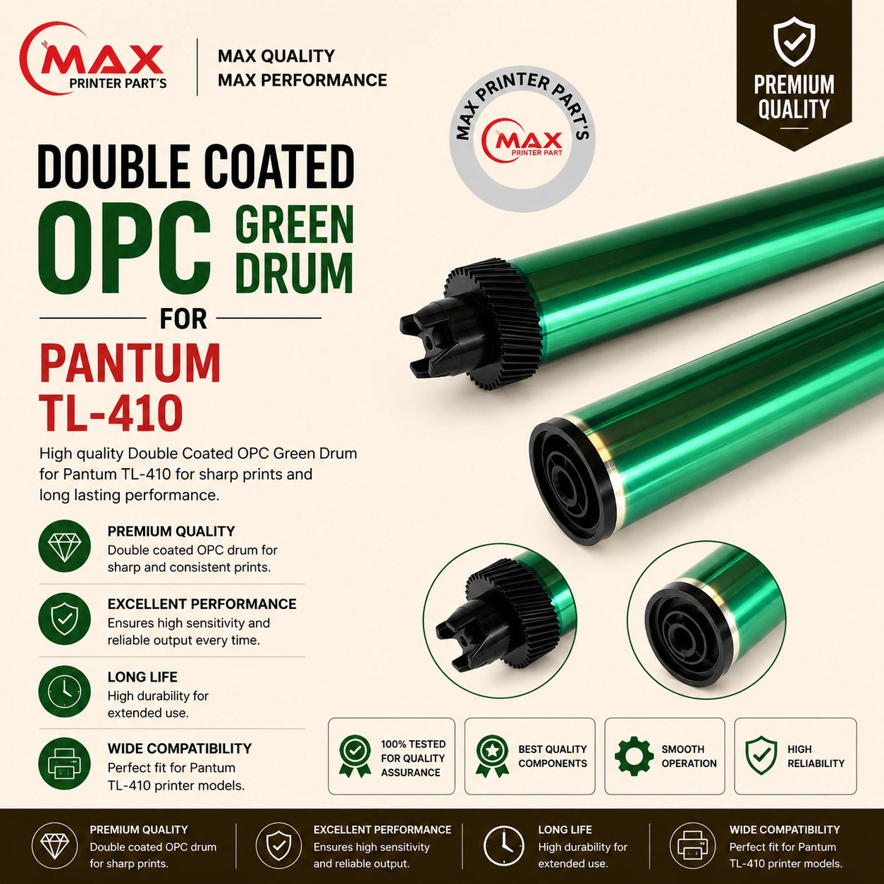 Double Coated OPC Green Drum for Pantum TL-410 / TL-412 / TL-425 / TL-428 / TL-400 (New Import)