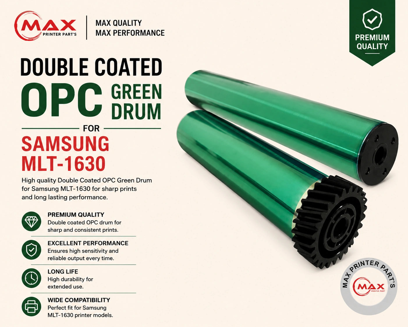 Double Coated OPC Green Drum for Samsung MLT-1630 / MLT-1666 / MLT-1043L (New Import)