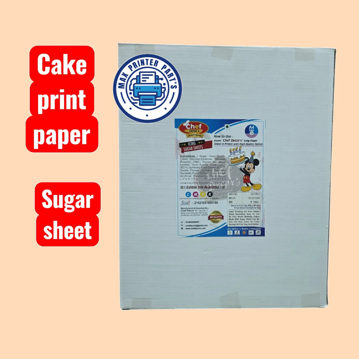 Edible frosting sheet A4 pack of 25