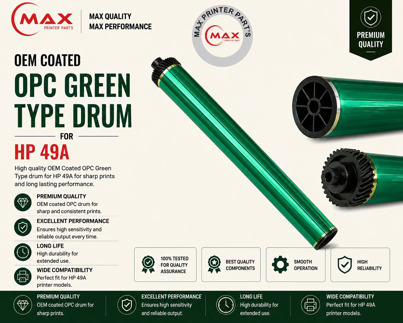 OEM Green Coated OPC Drum for HP 49A / 53A Toner Cartridge – New Import